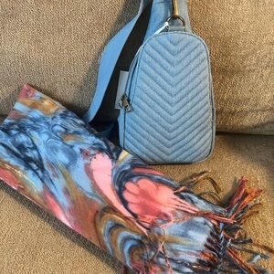 Blue Denim Quilted Sling Bag NWT no scarf